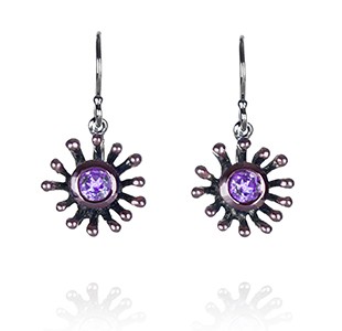 earring hook, black & rose, amethyst-1