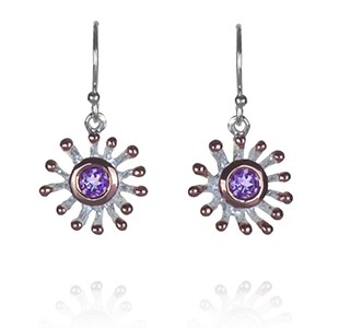 ANEMONE earring hook, silver & rose, amethyst