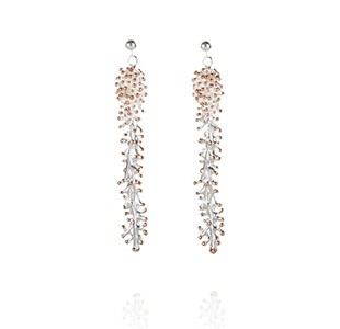 ANEMONE long earring , silver & rose