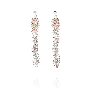 ANEMONE long earring , silver & rose