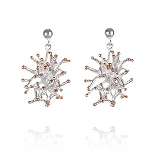 ANEMONE short earring , silver & rose