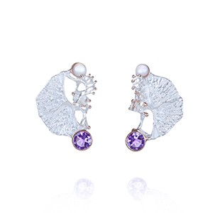 CORAL GARDEN earrings, silver & rose, pearl & amethyst