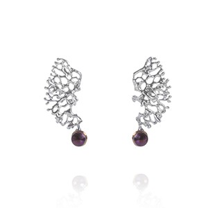 FRAGMENTS earrings, black & rose, pearl