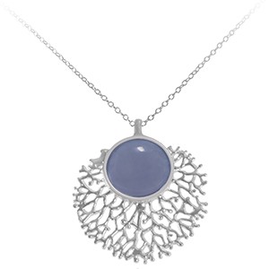FAN OF THE SEA medium pendant, chain, silver, blue chalcedony