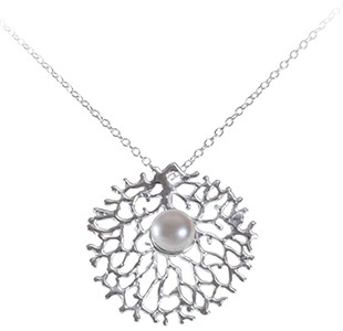 FAN OF THE SEA medium pendant, chain, silver, pearl