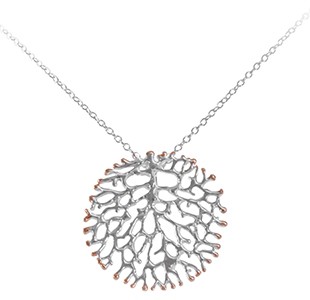 FAN OF THE SEA medium pendant, chain, silver & rose