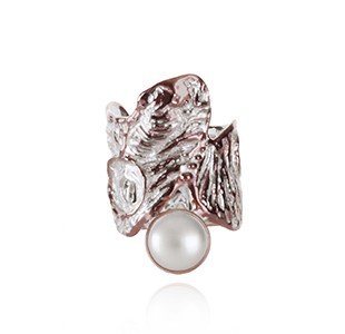 OCEAN BED ring, silver & rose, white pearl