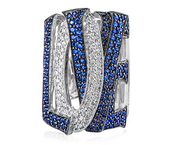 Love Ocean, white gold everywhere, apart from the surface of the letters with blue stones whish are in black gold