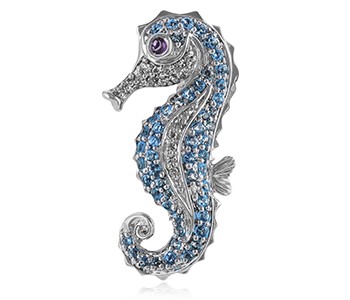 Sea Horse, blue topaz, diamond, amethyst