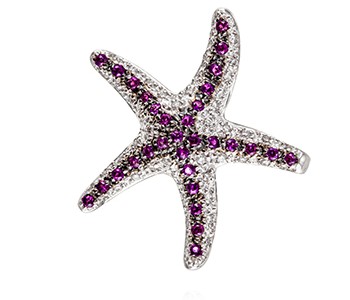 Sea Star, diamond, pink sapphire, white gold and black gold claws holding the pink stones