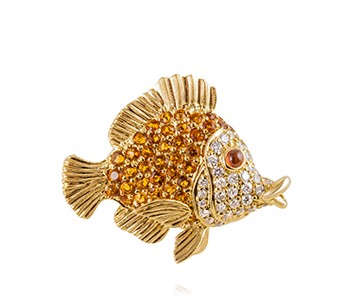 Tropical Fish, diamond, citrine, yellow gold