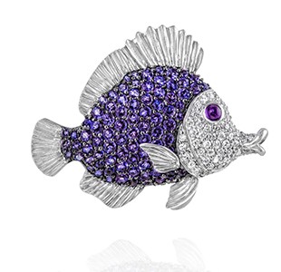 Tropical Fish, large, iolite, diamond, amethyst, white gold everywhere, apart from thebody section with the purple stones - Copy