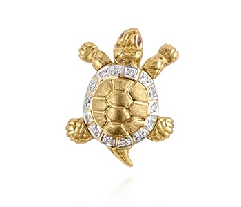 Turtle, small, diamonds, ruby, yellow and white gold_ref