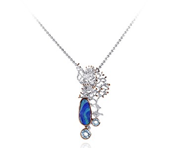 FRAGMENT silver, rose, Australian doublet opal, blue topaz