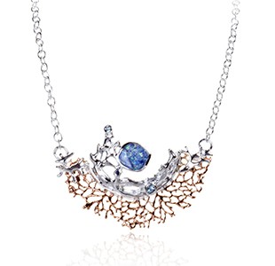 CORAL GARDEN silver, rose, Australian doublet opal, blue sapphire, blue topaz